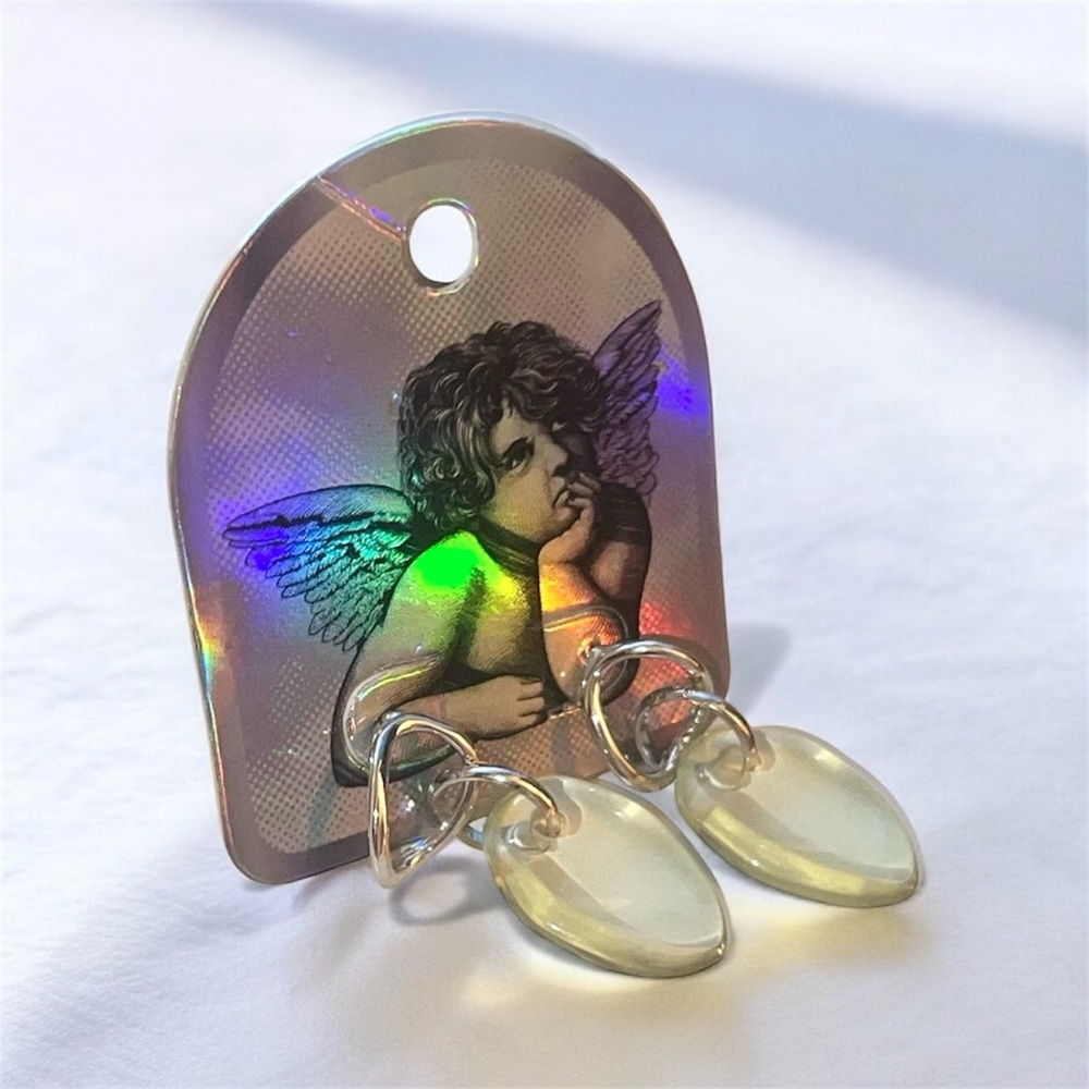 Single Drop Iridescent Glossy Acrylic Drop Earrings with Silver hardware NWT